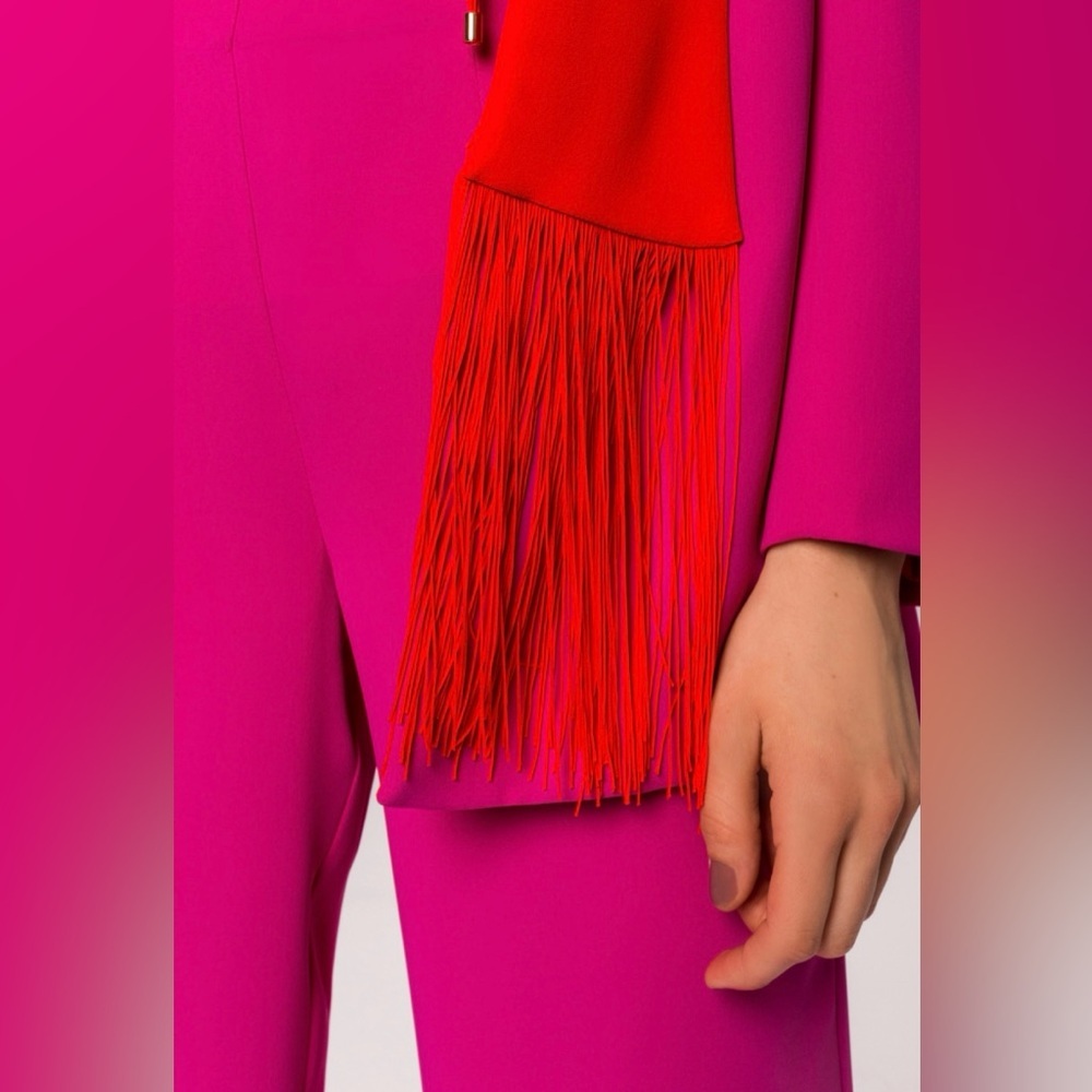 NISSA Vibrant Pink and Red Women's Jacket With Fringes - Picture 3 of 16